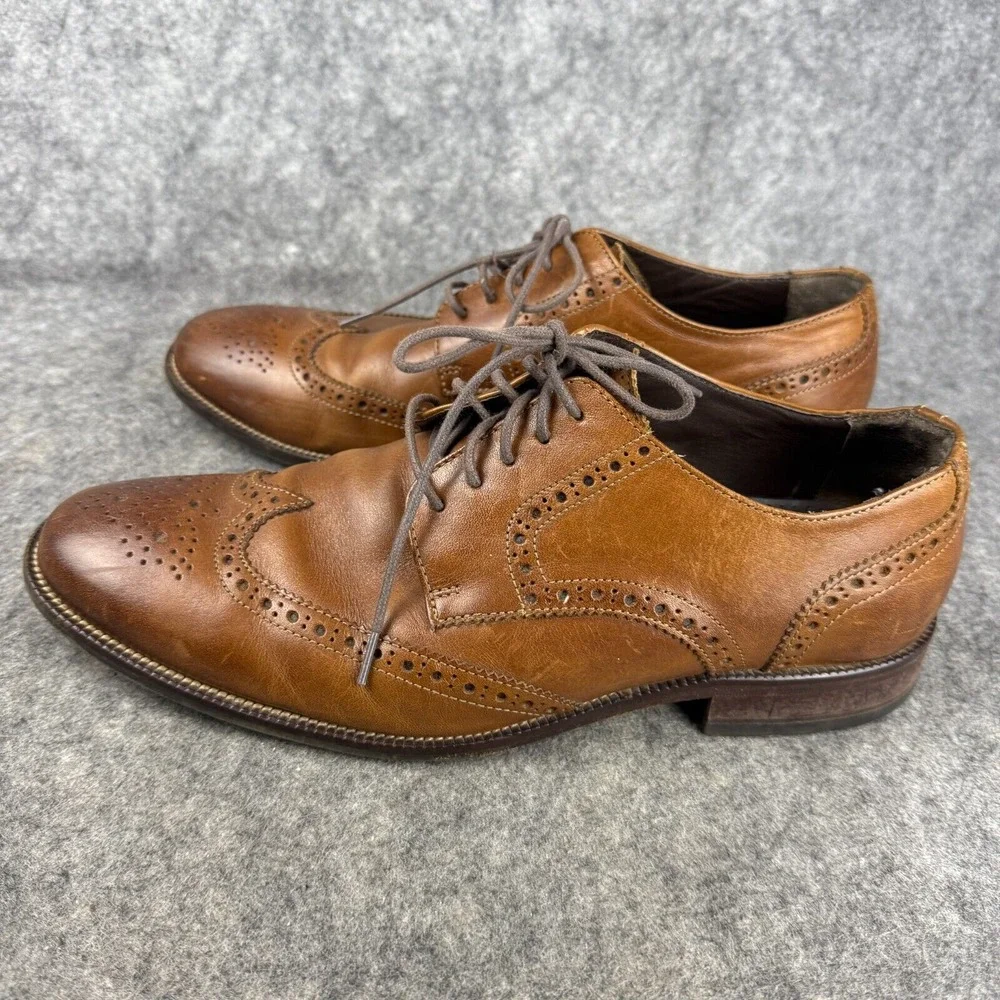 COLE‎ HAAN Size 9.5 BENTON Brown Wingtip Oxford Dress Shoes